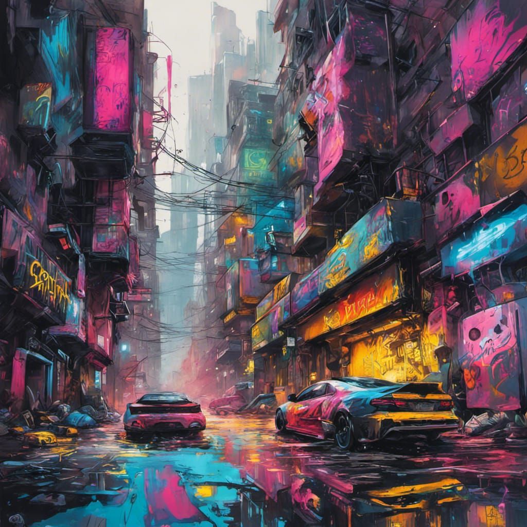 Ultra Detailed Cyberpunk City Graffiti Art
