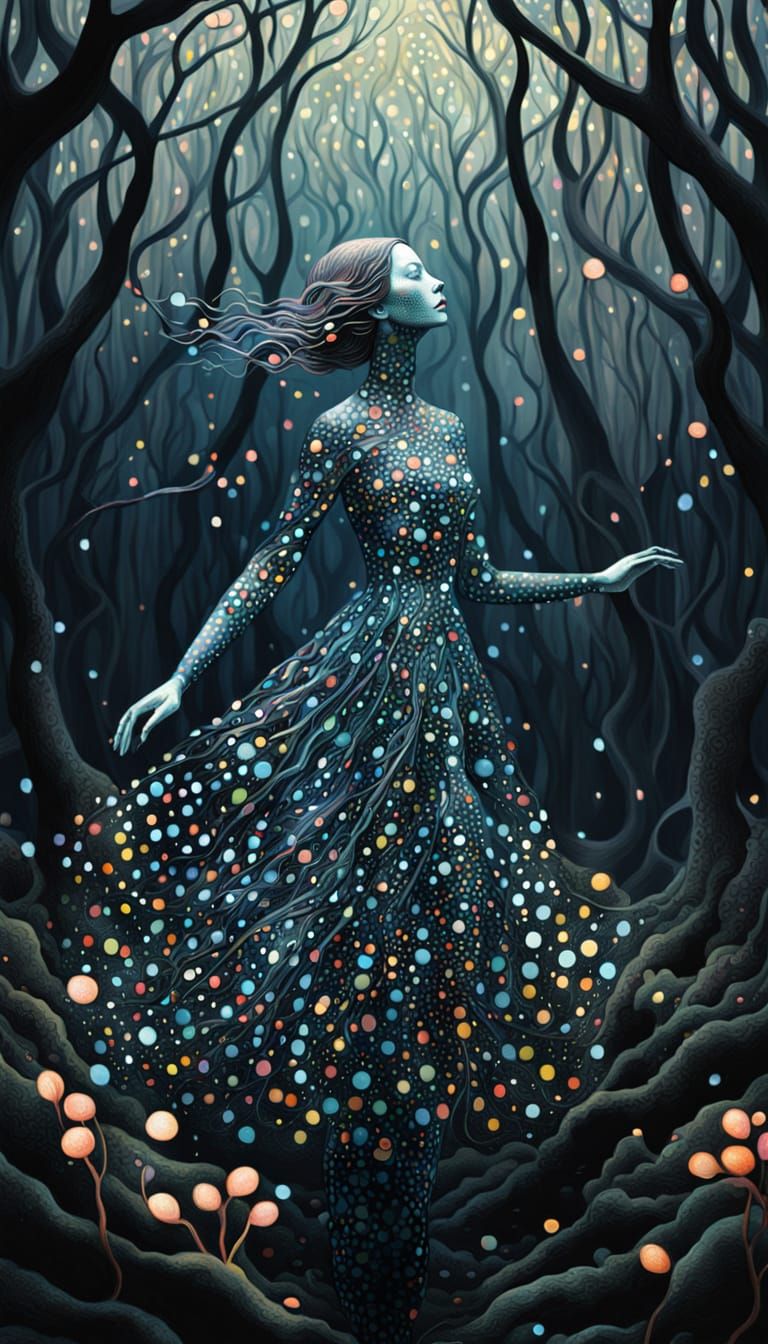Ethereal Goddess Emerges from Forest Floor in Whimsical Surr...