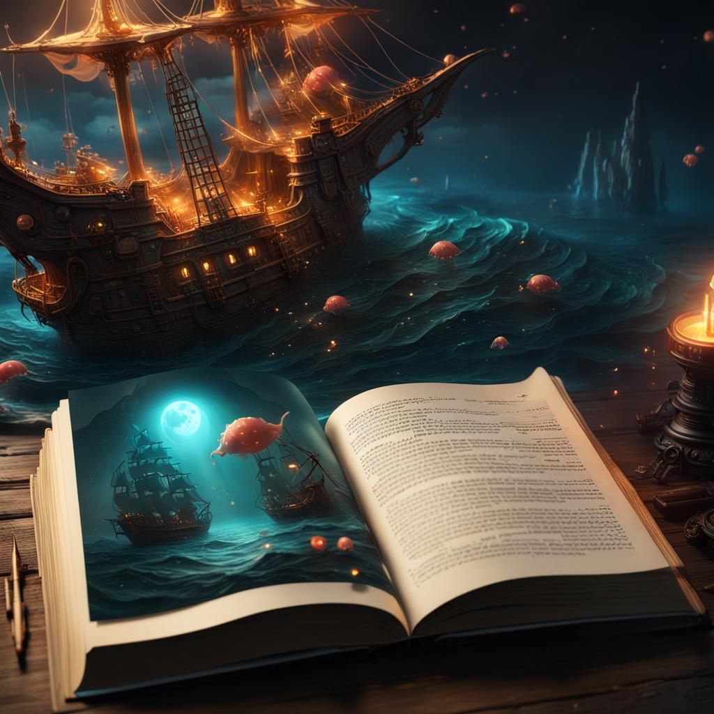 Bioluminescent Jellyfish Pirate Ship Book: Fantasy Art