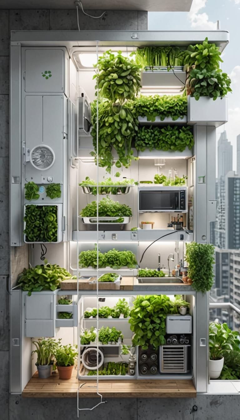 Futuristic Smart Kitchen with Balcony Garden