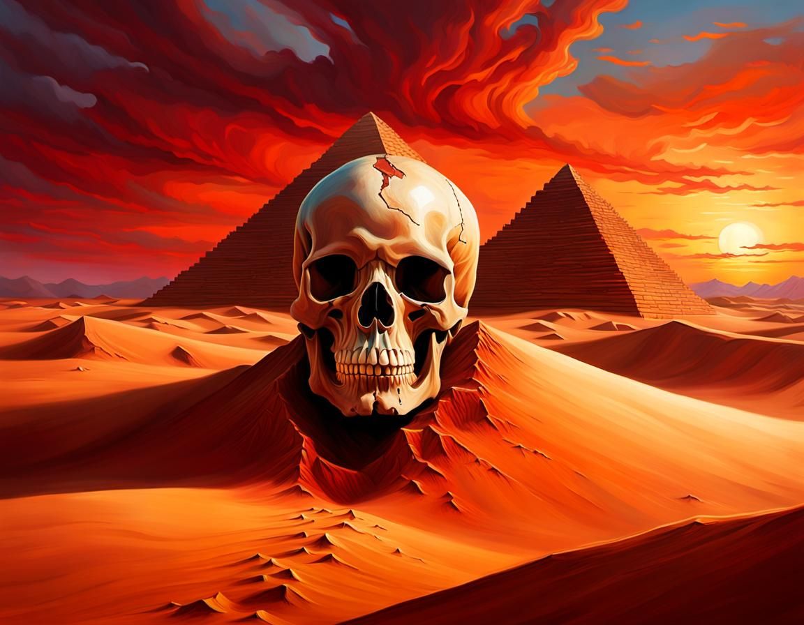 Majestic Skull Pyramid in Surreal Desert Landscape