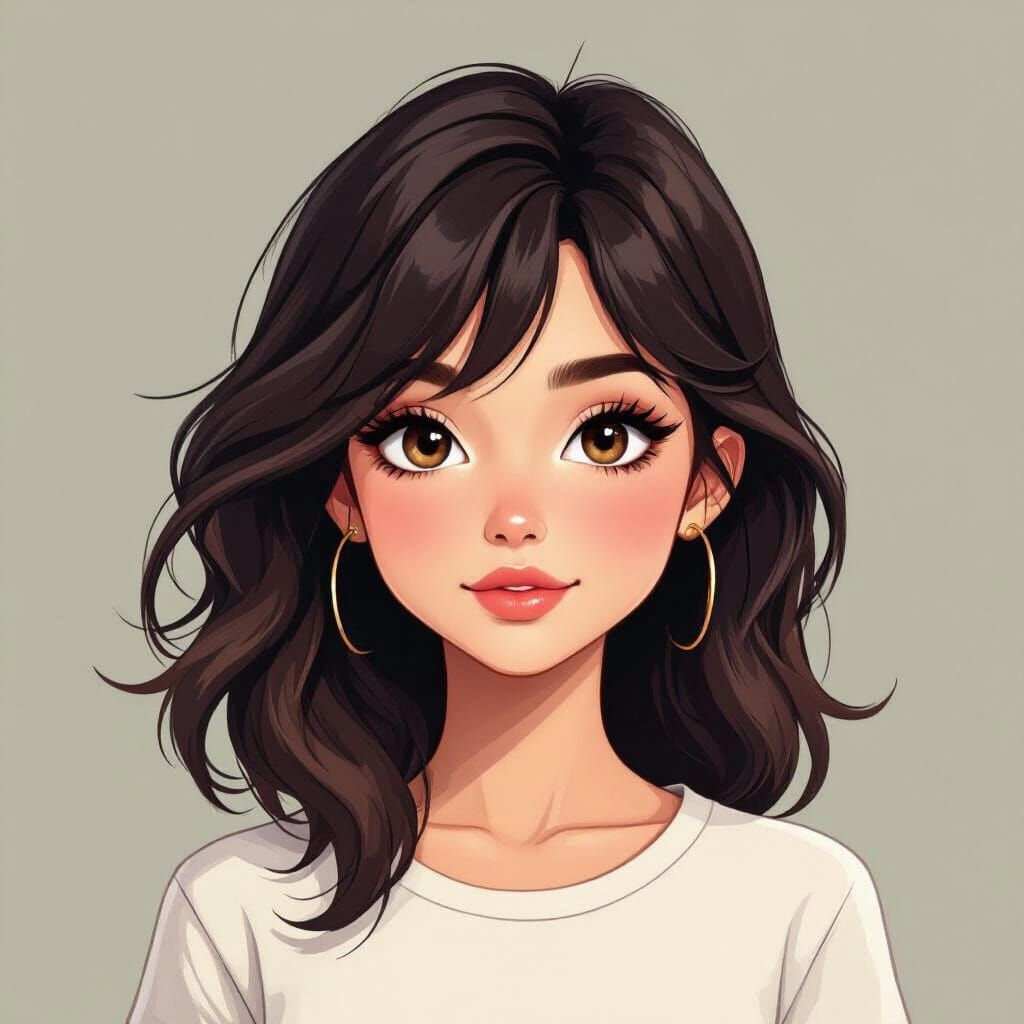 Animated Girl with Brown Hair and Hazel Eyes