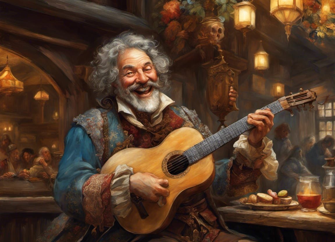 Medieval Bard Performing in Village Tavern Photograph