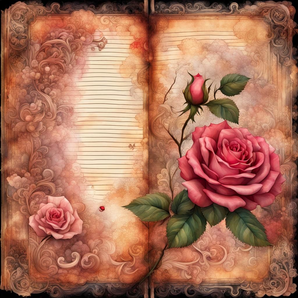 Steampunk Roses with Dew Drops, Watercolor Style