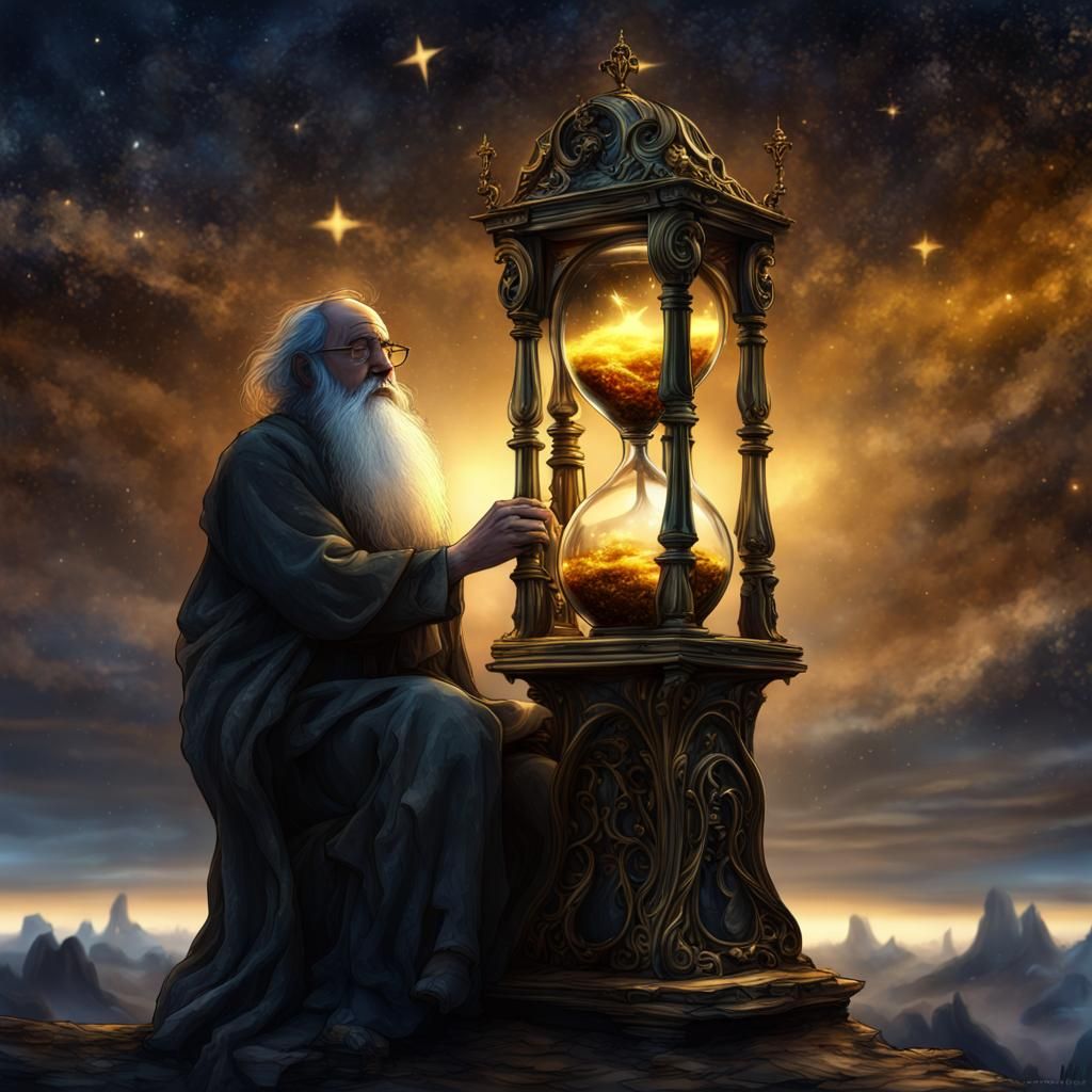 Father Time Gazing at Starry Sky in Alcohol Ink