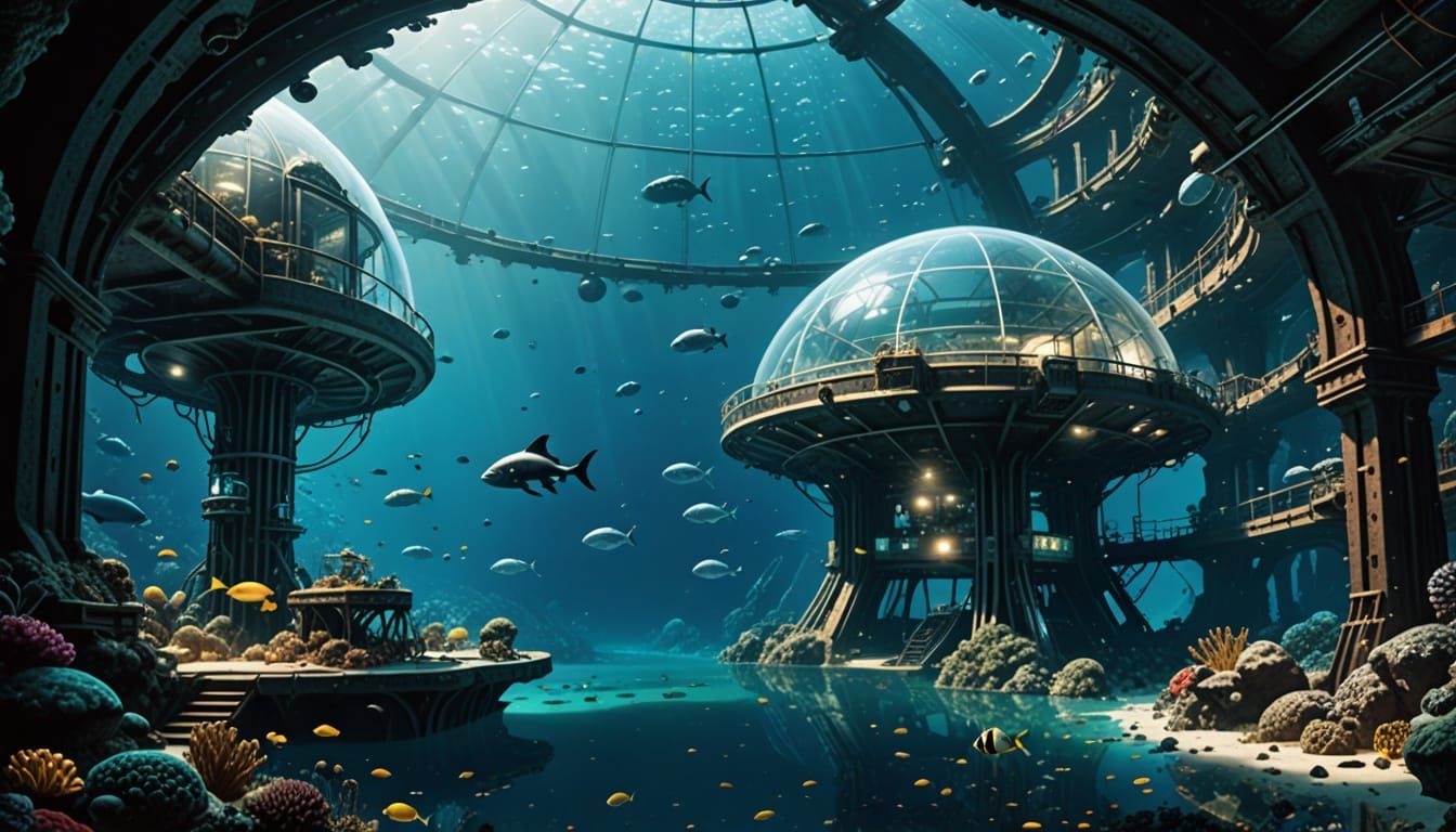 Futuristic Underwater City with Glass Domes