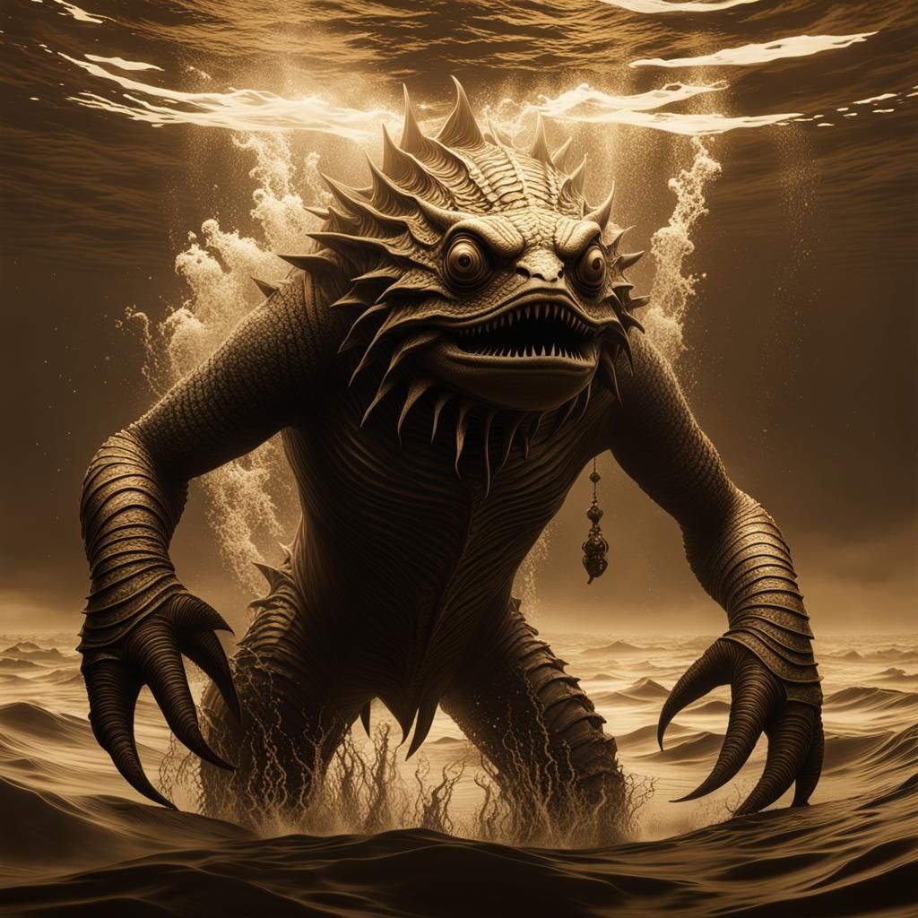 Deep One Emerges from the Ocean: Sepia Photograph