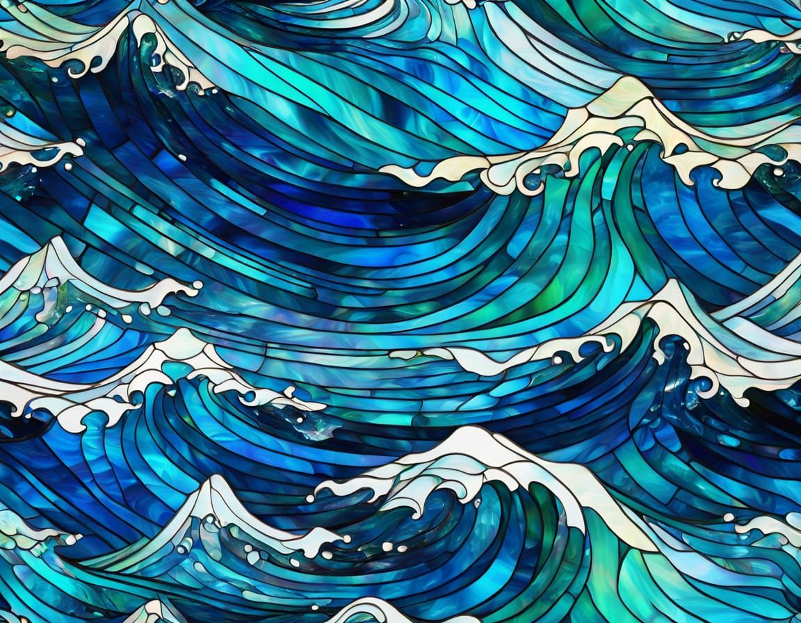 Kaleidoscopic Stained Glass Ocean Waves