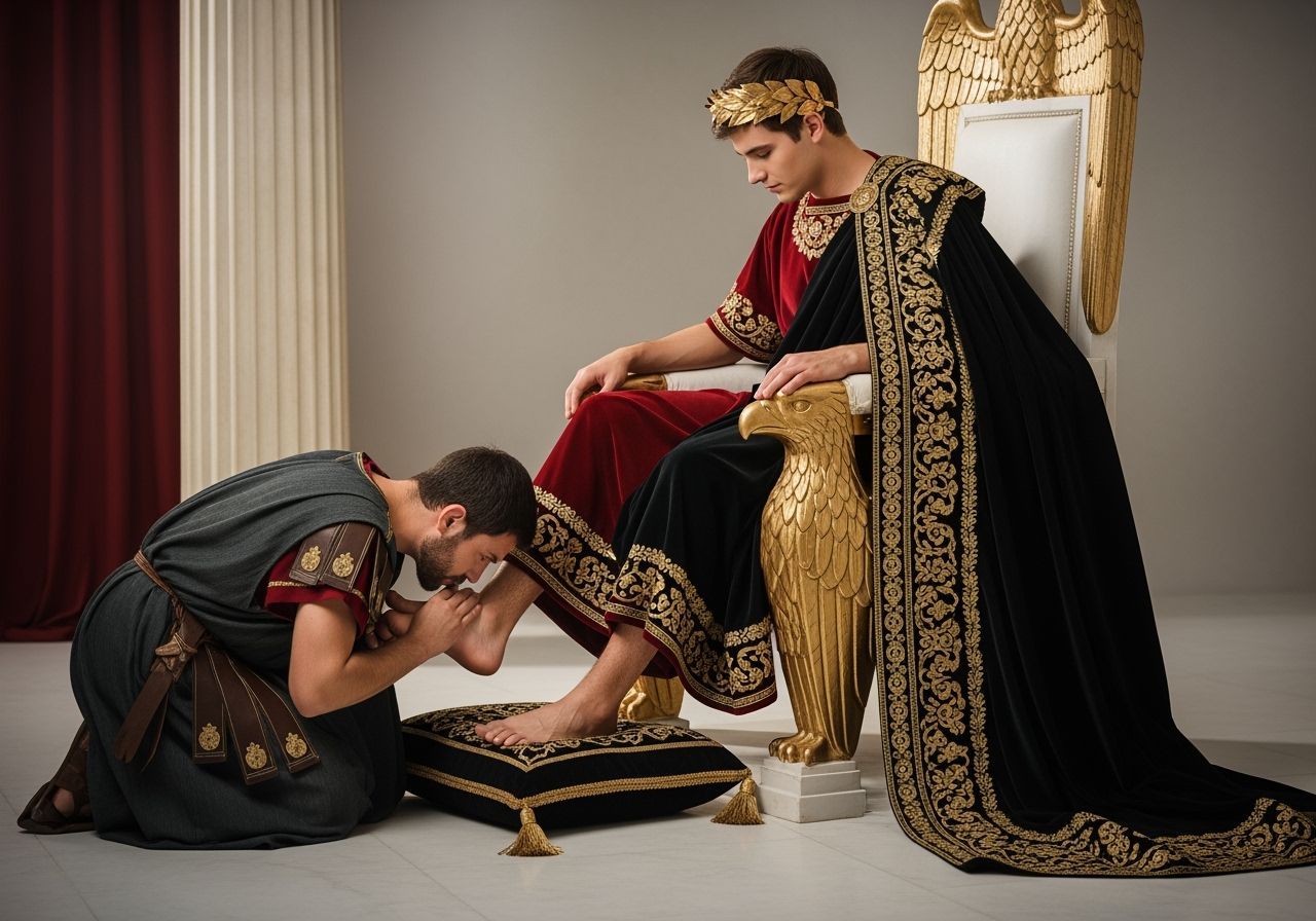 Young Emperor Enthroned, Kissed by a Humble Peasant