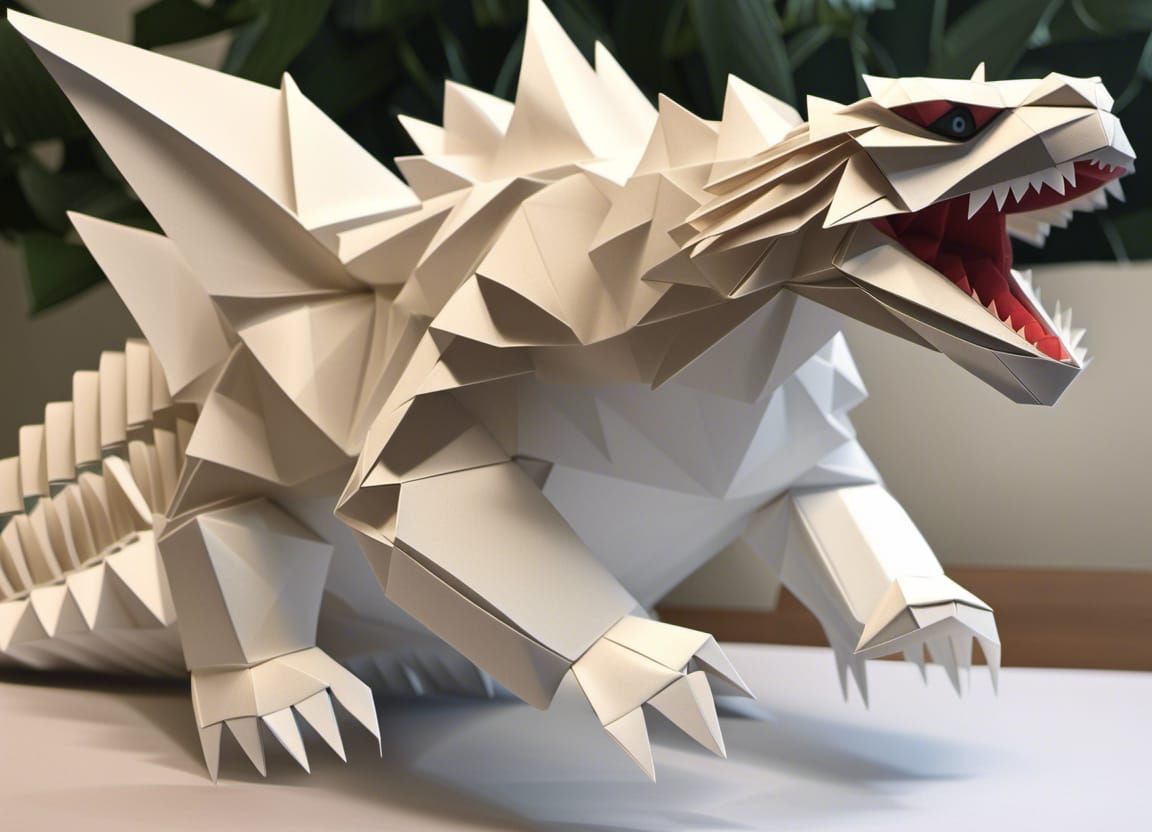 Origami Godzilla Monster Battle Paper Art