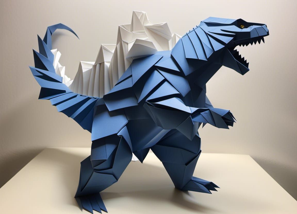 Origami Godzilla Monster Battle in Paper Art Style