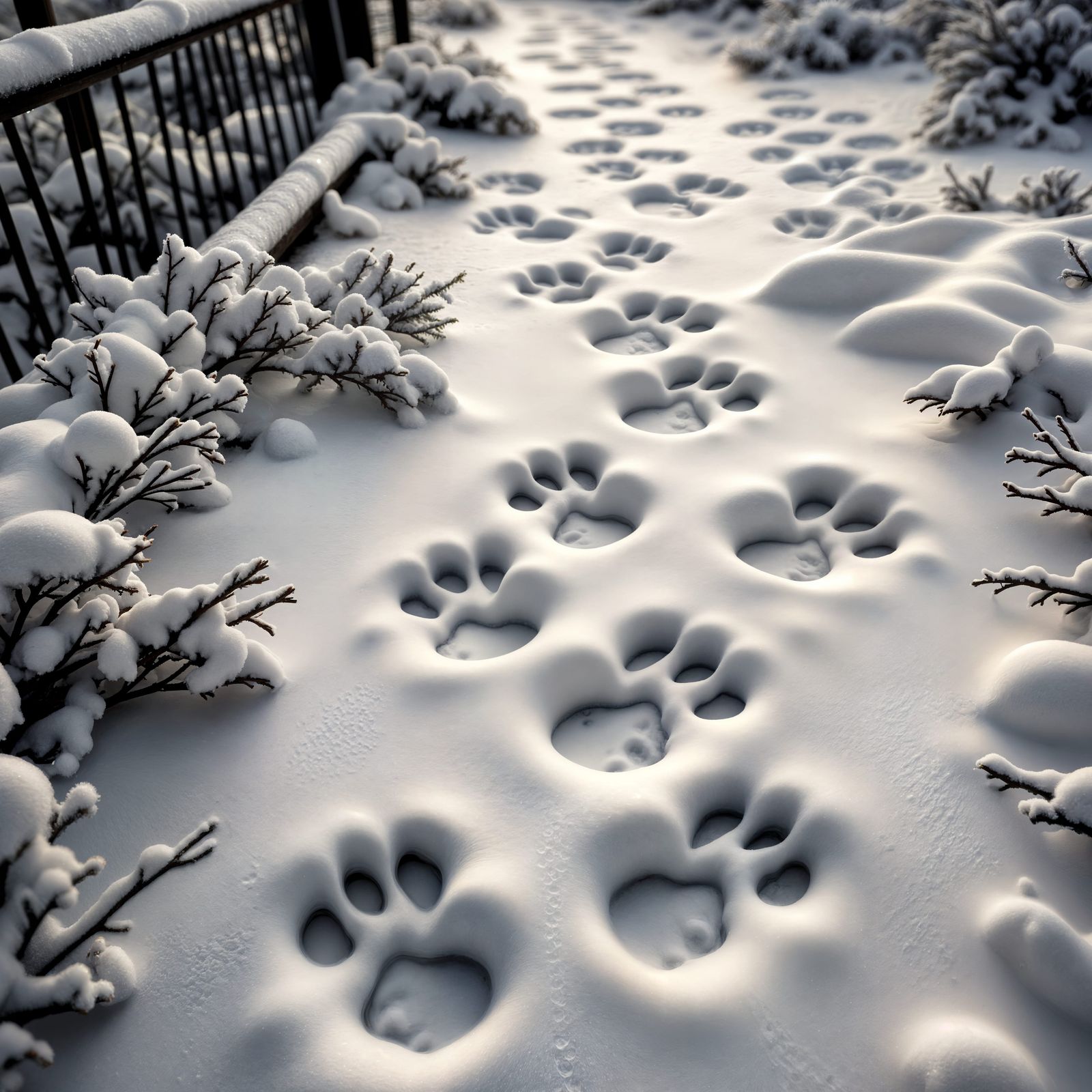 Animal Paw Prints in Detailed Snow Texture