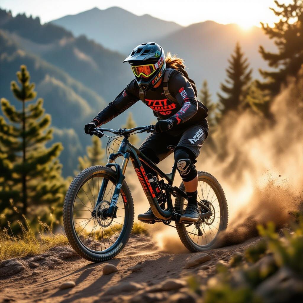 Mountain Biker Mid-Air Jump at Sunset