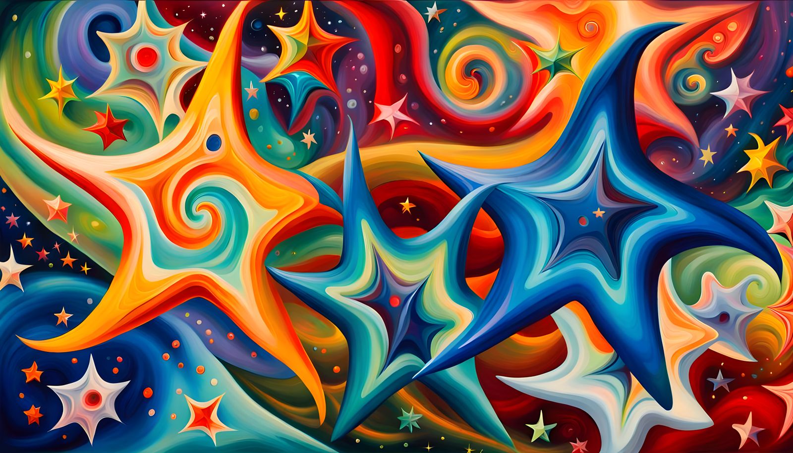 Celestial Stars Emerge from Iridescent Maelstroms as Impasto...