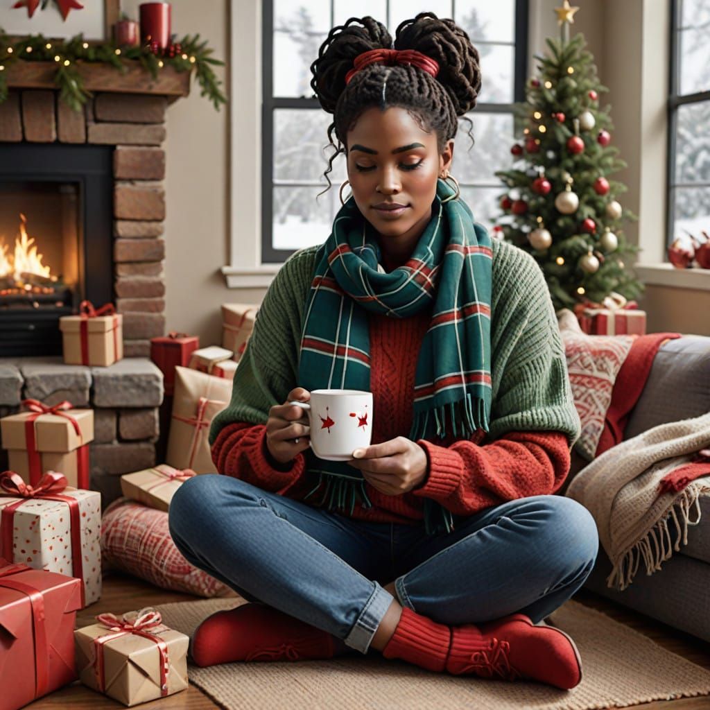 Cozy Winter Scene with Animated Woman in Red Sweater