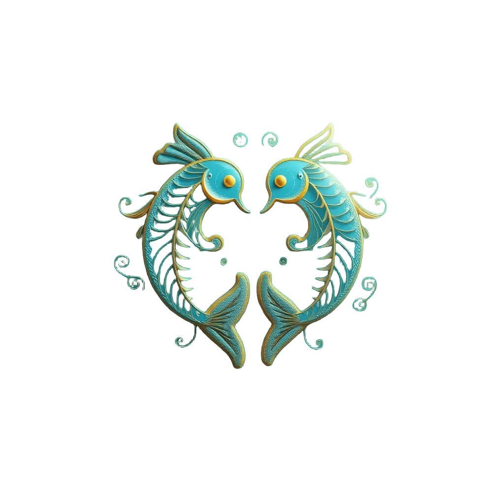 Golden 3D Zodiac Sign of Topsy-Turvy Pisces