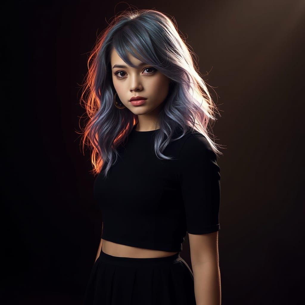 Cinematic Portrait of Woman with Colorful Hair