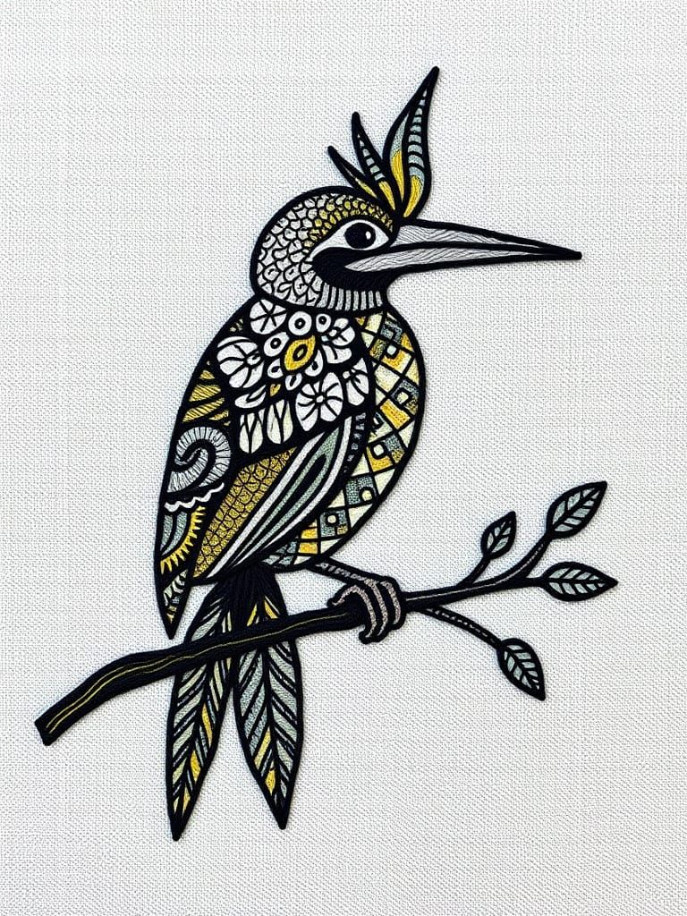 Crewelwork Zentangle Bird of Paradise Embroidery