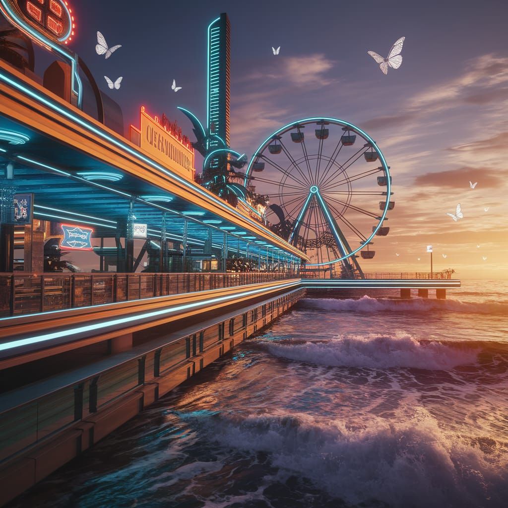 Futuristic Boardwalk at Night in Octane Rendering