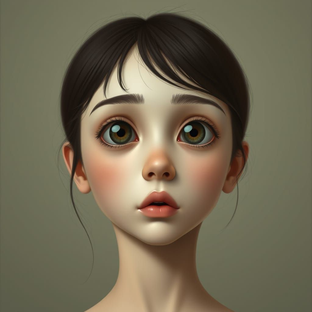 Minimalist Hyper Realistic Portrait of a Girl with a Singula...