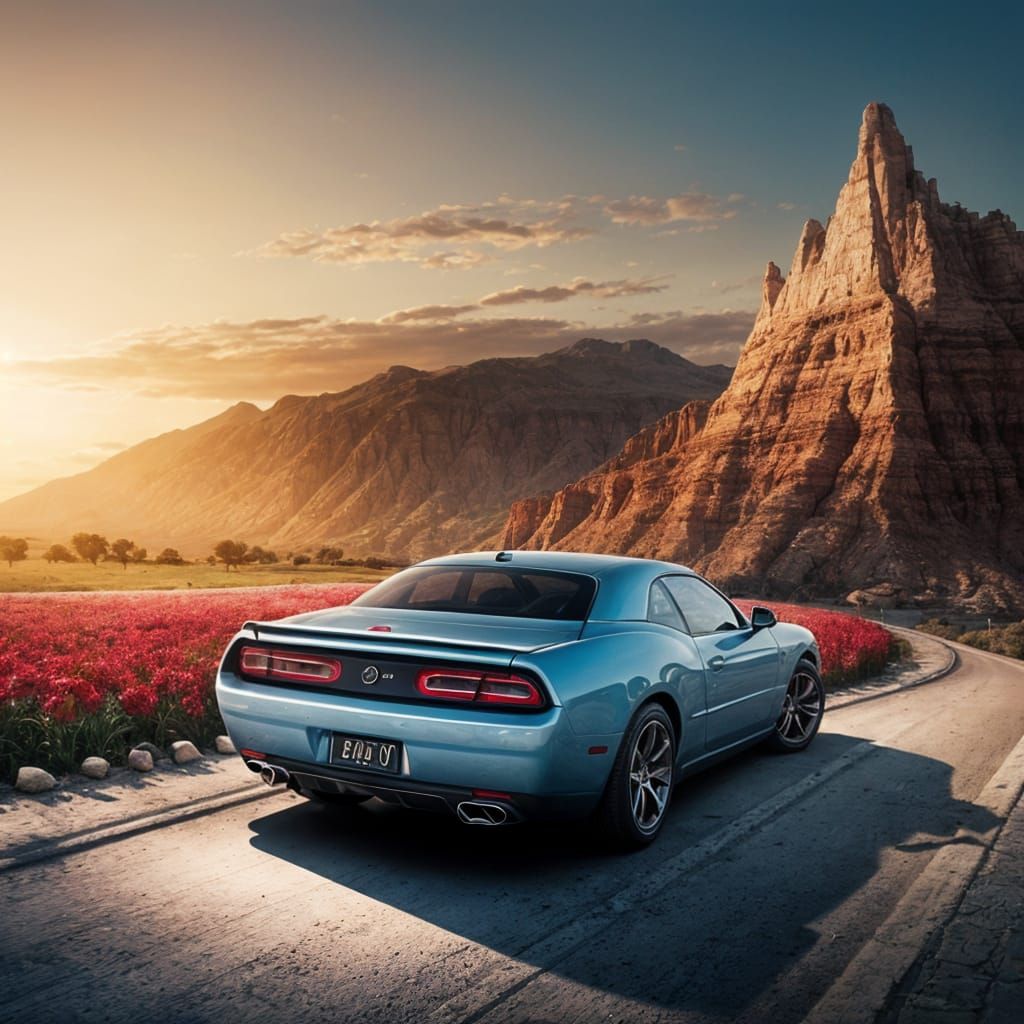Dodge Challenger Covered in Flowers: Digital Painting