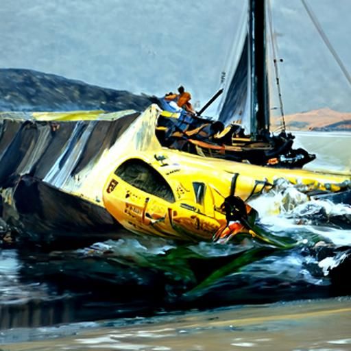 Capsizing Ship in Oil Painting Style