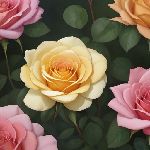 Pink Rose Surrounded by Butterflies Watercolor