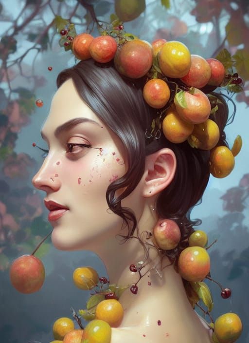 Beautiful Fruit Woman Portrait in Hyperdetailed Digital Art