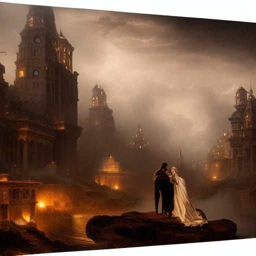 Neo-Baroque Oil Painting of Love with Dark Background