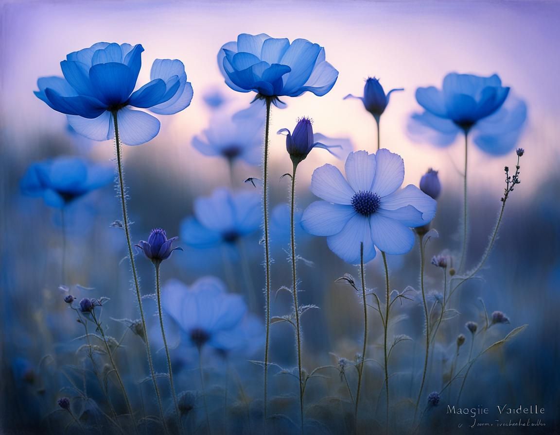 Ethereal Blue Florals in Purple Hues
