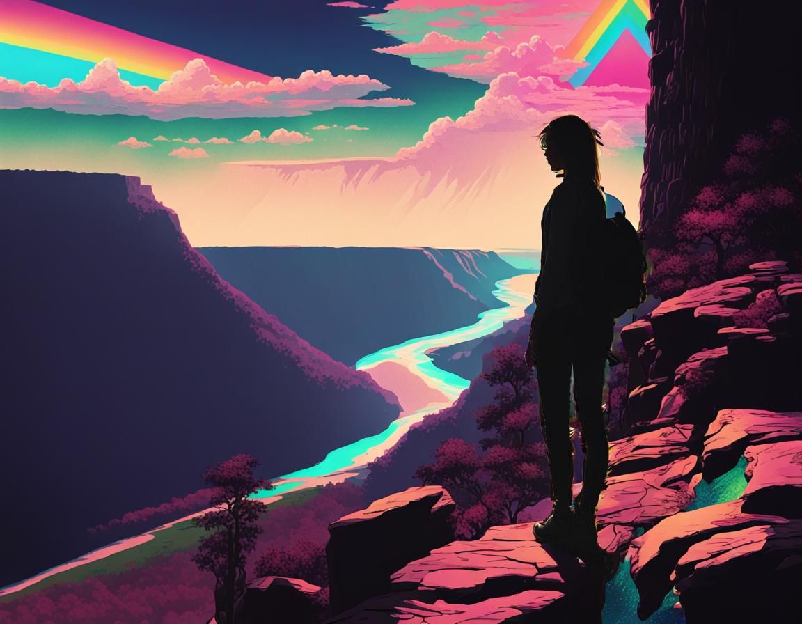 Woman's Silhouette Overlooking a Radiant Valley