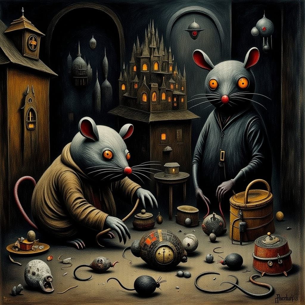 Rats Scavenging in Gritty Medieval Alleyway