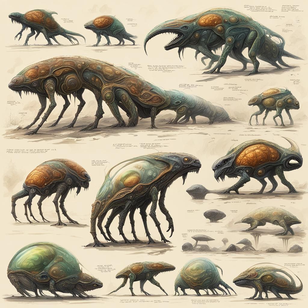 Alien Lifeforms on an Exoplanet: Scientific Illustrations