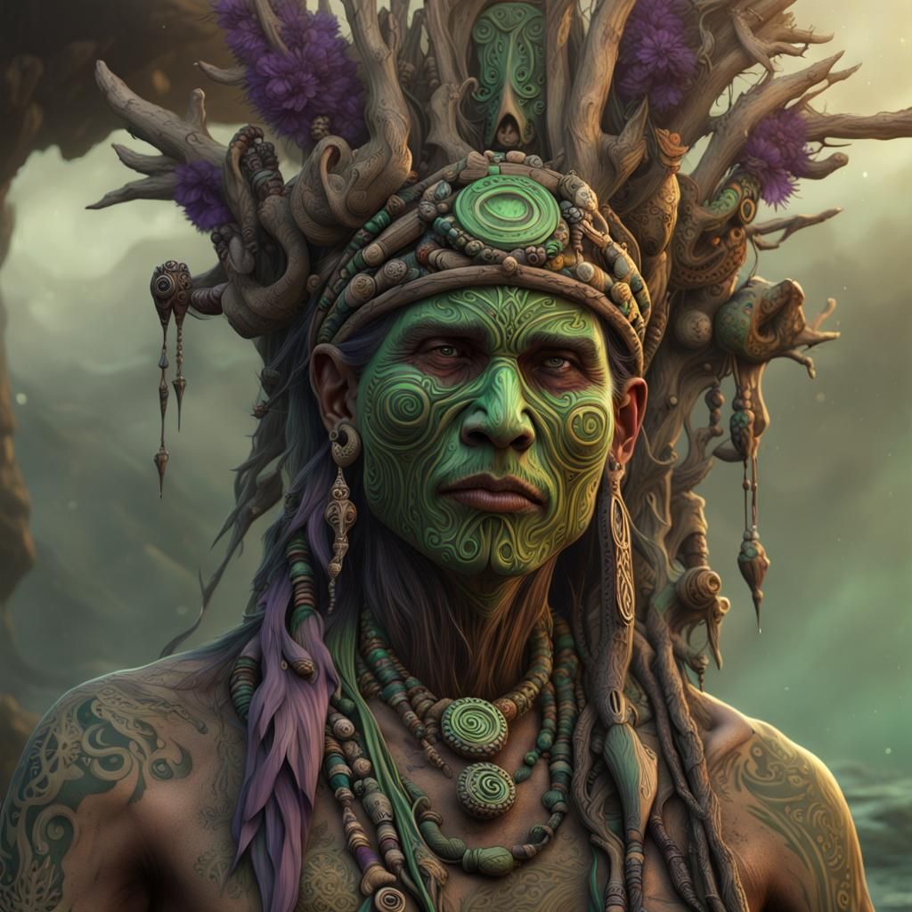 Tribal Driftwood Shaman in Dark Fantasy Style
