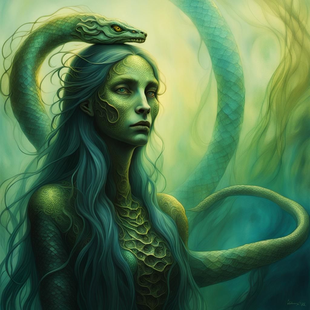 Surreal Serpent Woman Portrait in Dark Fantasy Style