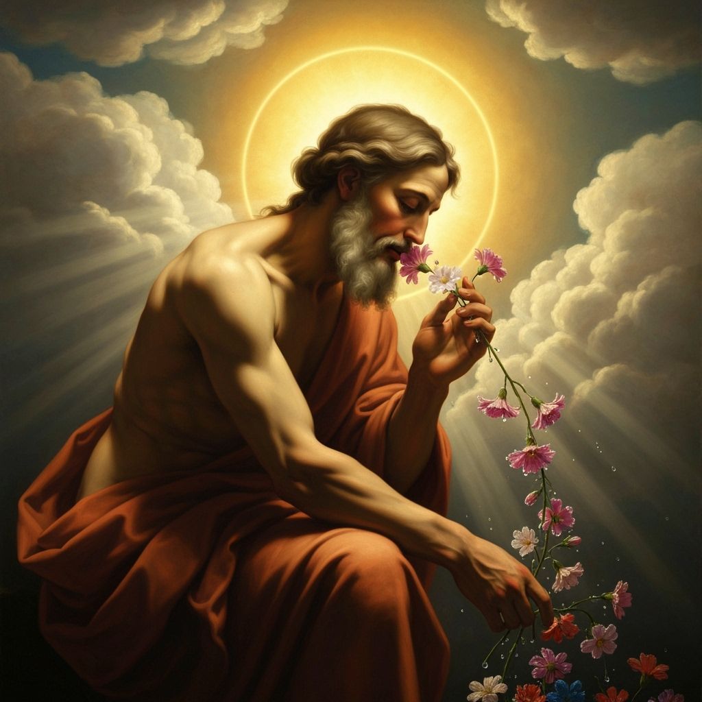 Divine Figure Enjoys Flowers in Baroque Style