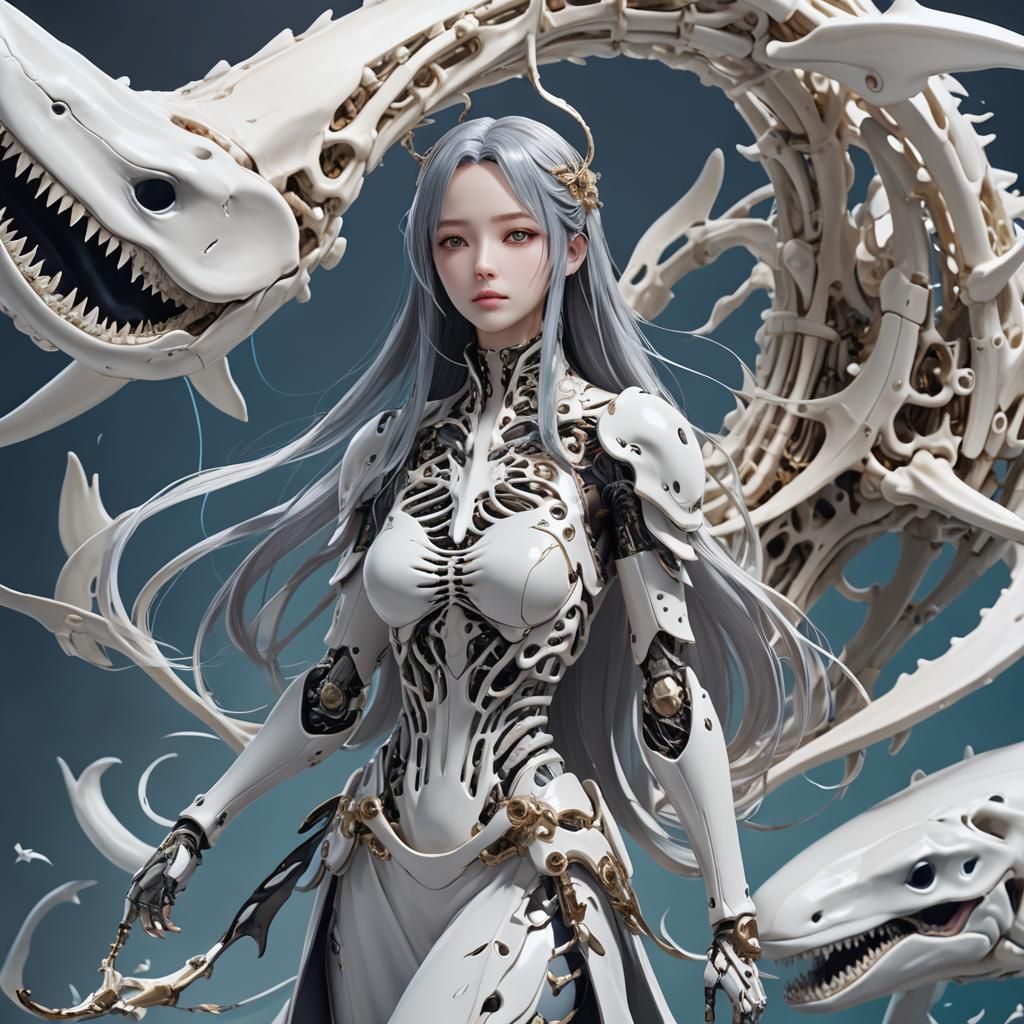 Anime Bone Whale Hybrid Waifu in 3D