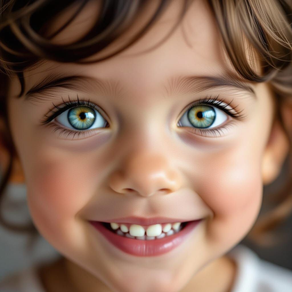 Ultra Detailed Photo of Child's Face with Map-Like Eyes