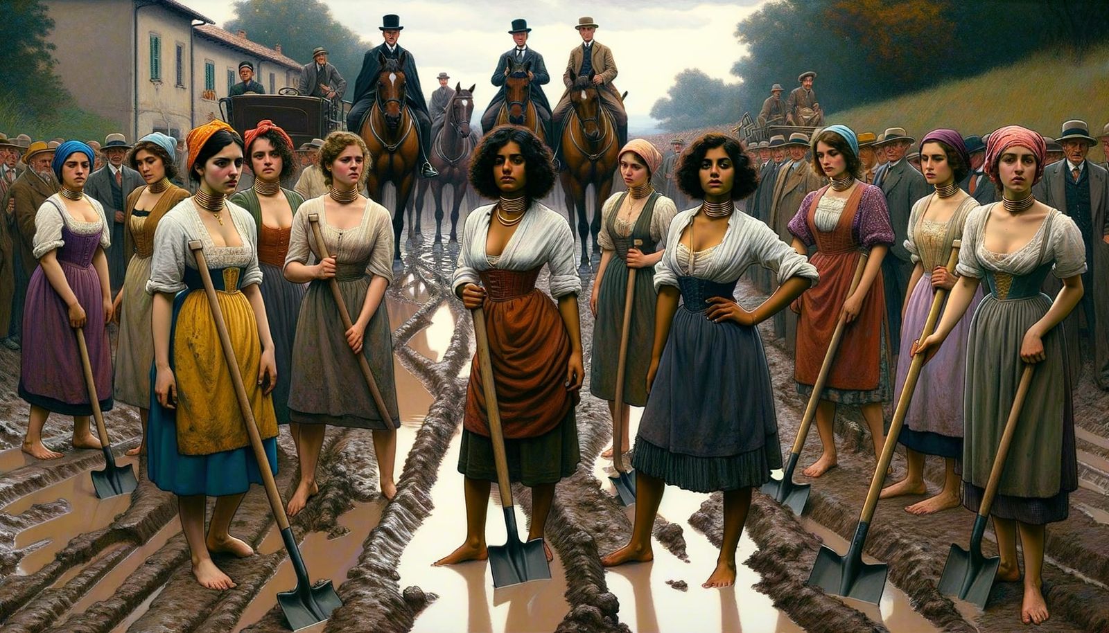 Women Repairing Road in Post-Impressionist Style