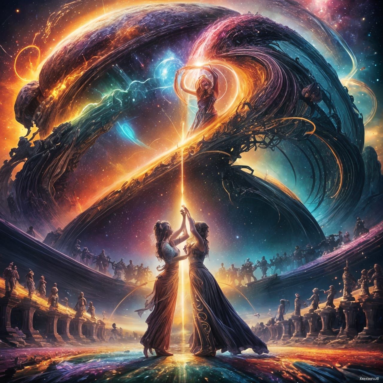 Cosmic Dance: A Woman's Colorful Destiny