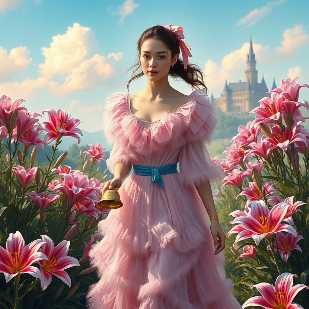 Woman with Golden Bell, Trompe-l'oeil Illustration