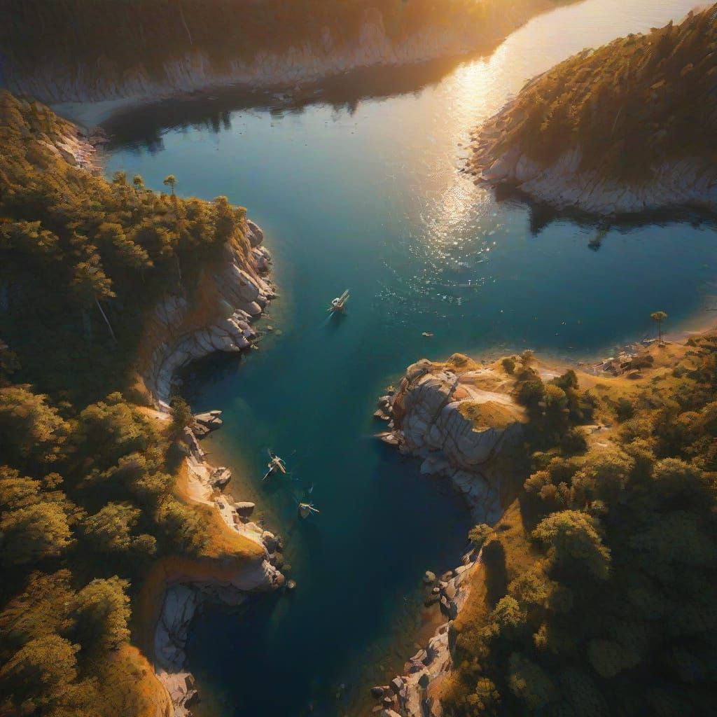 Fantasy Aerial View of Pagser Wildsee at Sunset