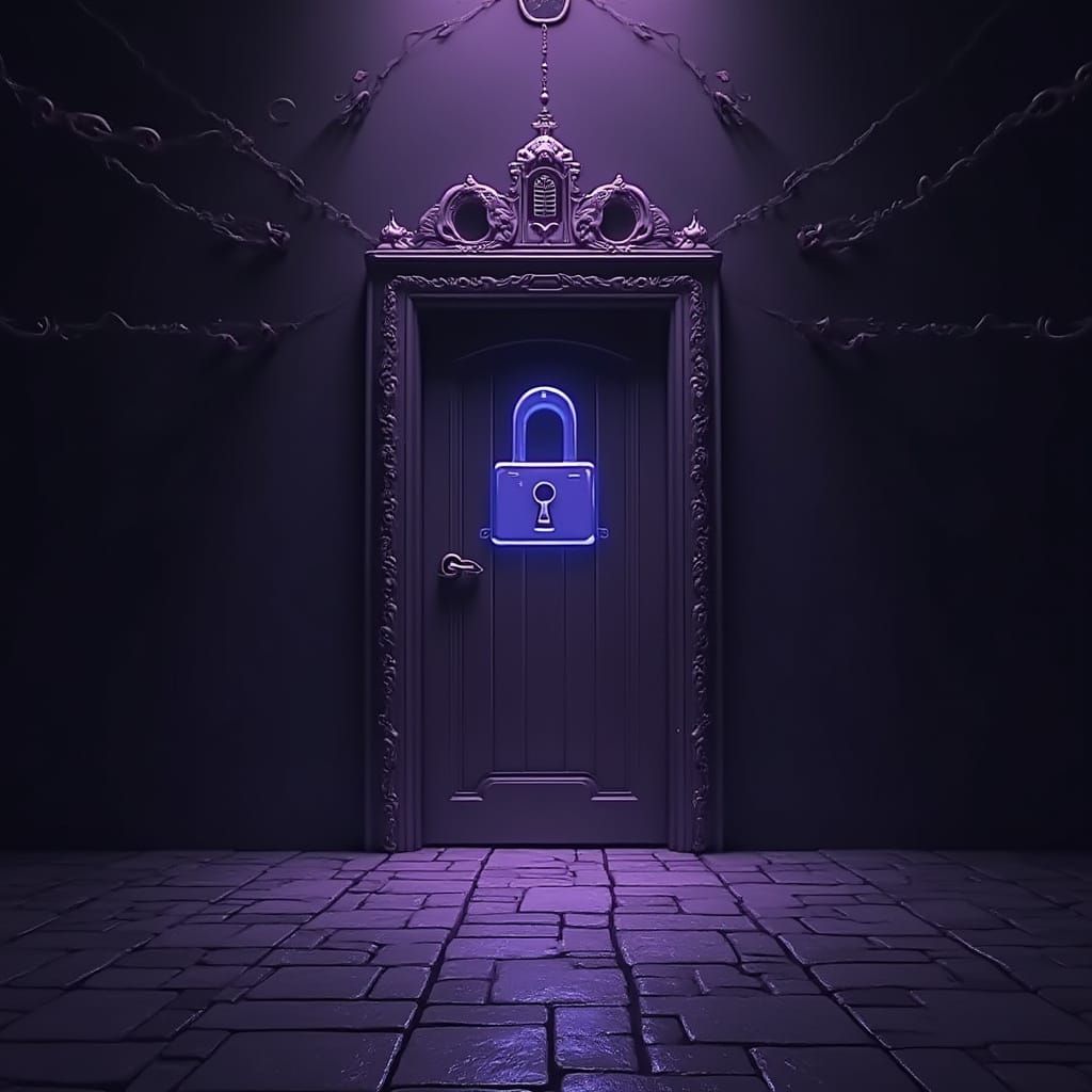 Mysterious Floating Door in Purple Void