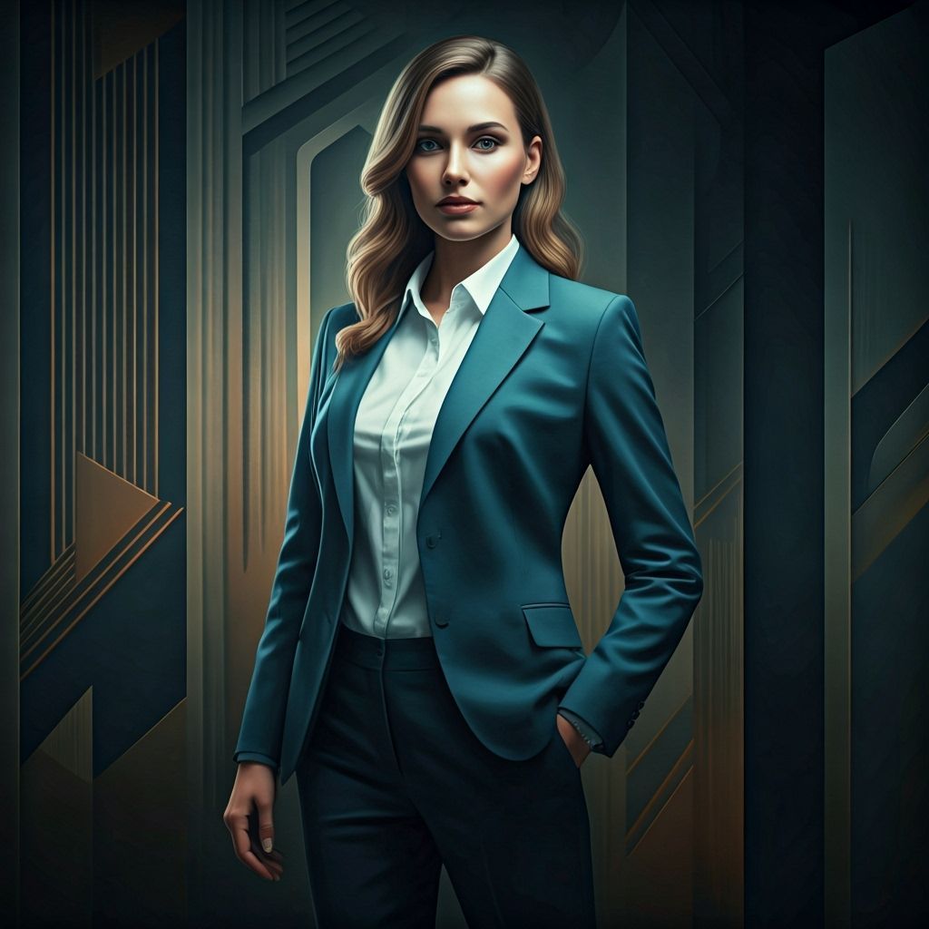 Businesswoman in Cubist Style Office with Geometric Shapes