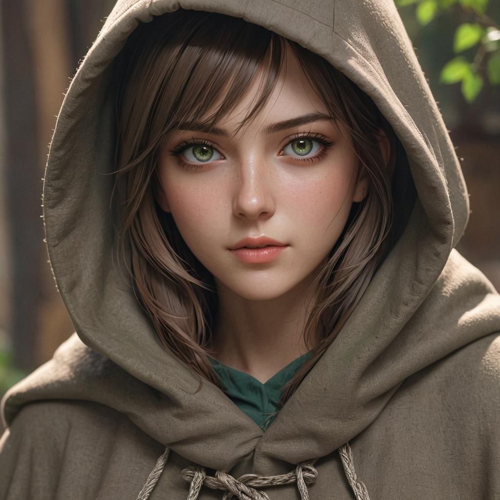 Anime Girl with Hooded Cloak, 3D Rendered Art