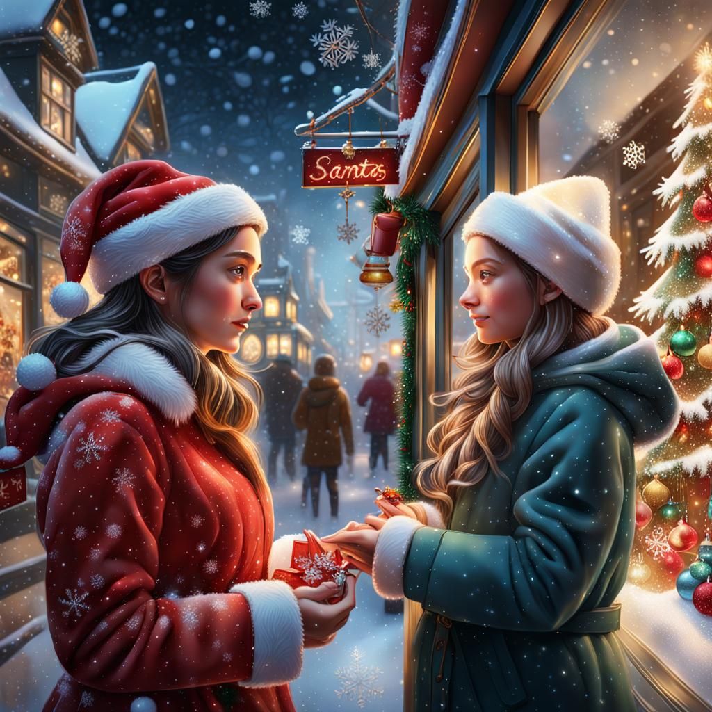 Magical Christmas Eve Scene with Santa and Girl