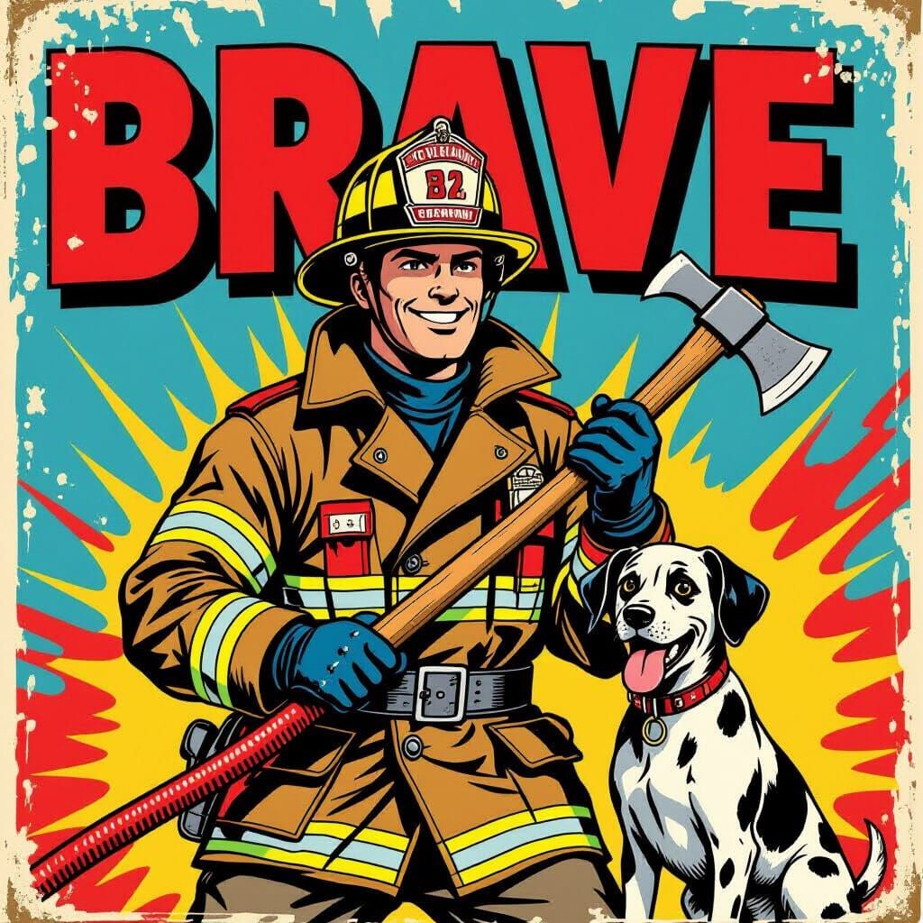 Firefighter Action Figure in Retro Pop Art Style