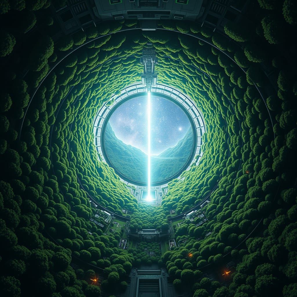 Lush Spaceship Interior with Panoramic Starfield View