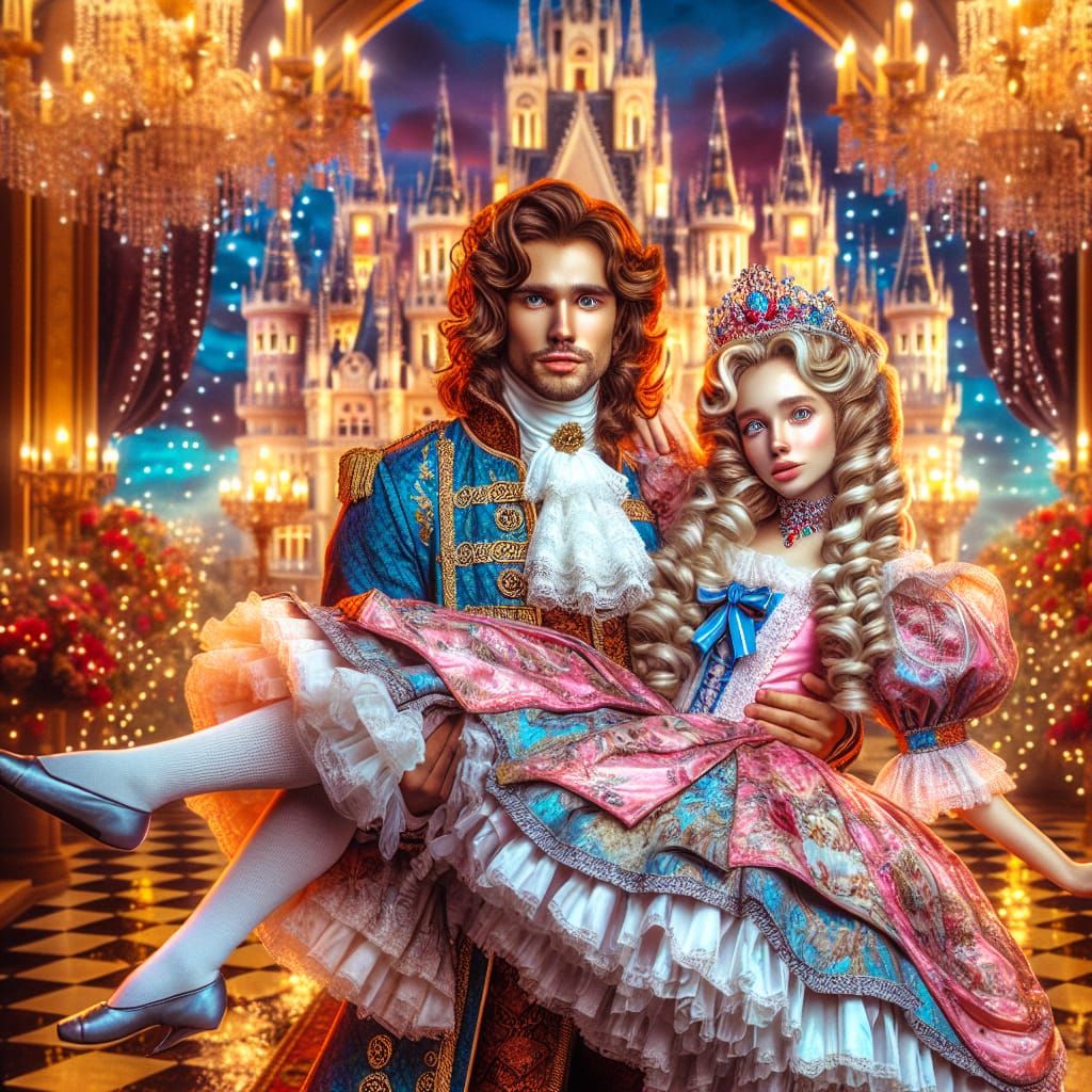 Jester Carries Princess Before Glowing Castle