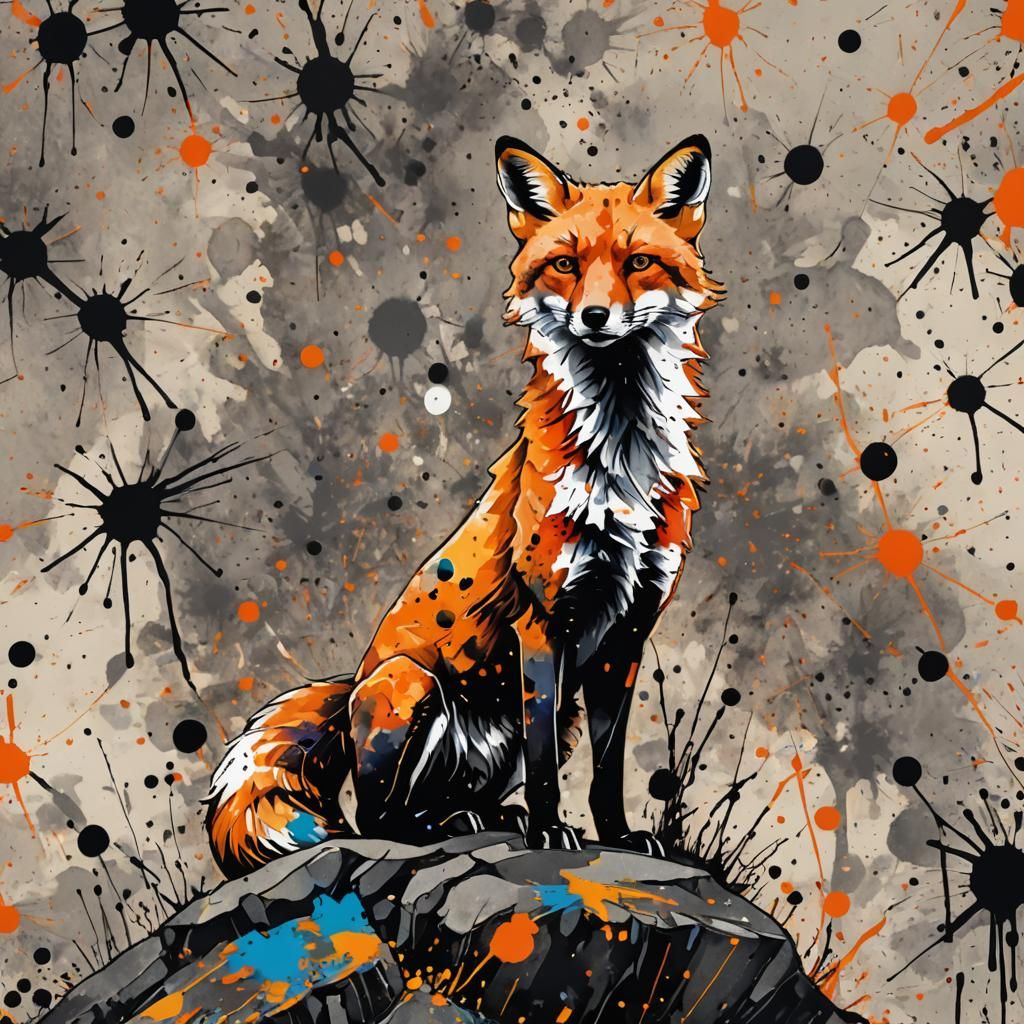Majestic Fox Ink Splatter Art